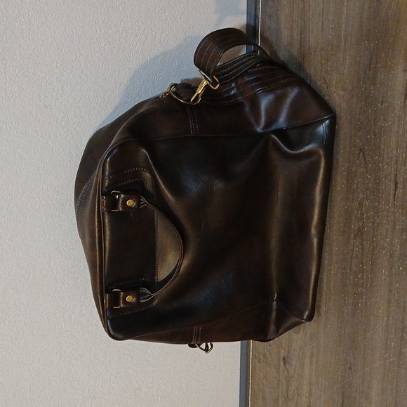 Vintage Leather Weekender Travel Luggage Carry On Bag Scovill 70s